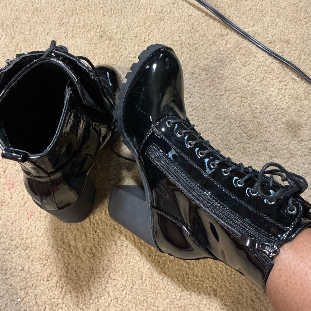 Fashion Nova Black Patent Lace Up Boots